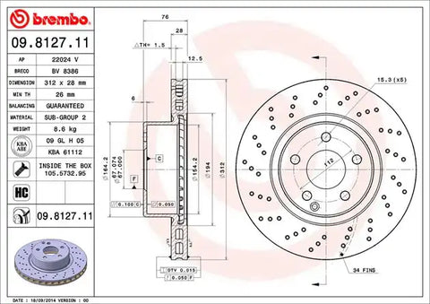 BREMBO 09812711C02 DISC BRAKE ROTOR