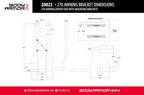 Body Armor 20023 Awning 270 Series Roof Basket/ Bed Rack Mount Retractable 90-1/2