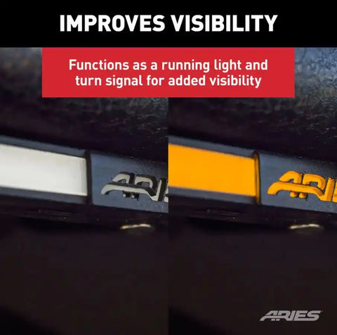 Aries 2500835 Fender Flare Bolt On Style Black Aluminum With LED Lights Set of 2