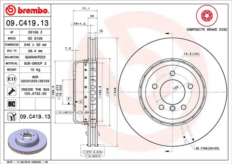 BREMBO 09C41913C02 DISC BRAKE ROTOR