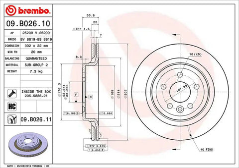 BREMBO 09B02611C02 DISC BRAKE ROTOR