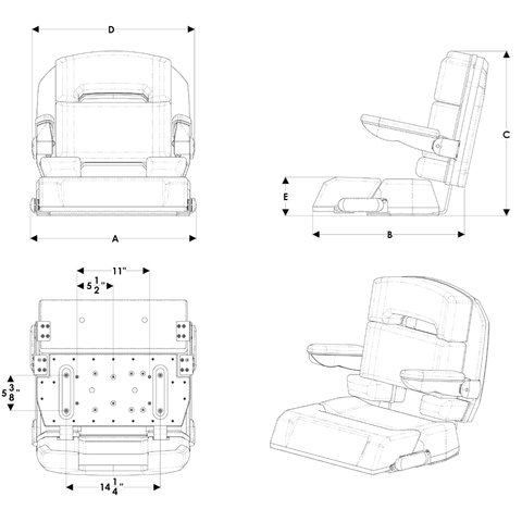 TACO METALS HA1-25WHA-7-0000-0-0 HELM SEAT 25' CAPRI DELUXE WHITE S
