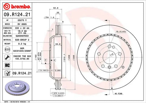 BREMBO 09R12421C02 DISC BRAKE ROTOR
