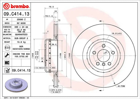 BREMBO 09C41413C02 DISC BRAKE ROTOR