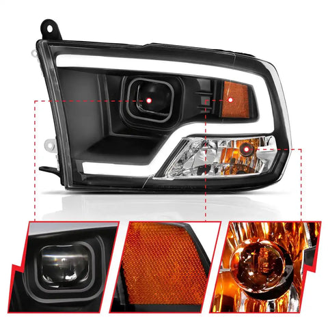 ANZO USA 111404 Headlight Assembly Halogen Bulb Projector Beam With Plank Style Day for Ram