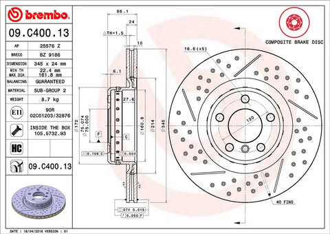 BREMBO 09C40013C02 DISC BRAKE ROTOR