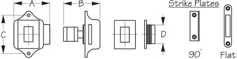 SEA DOG 225310-1 PUSH BUTTON RIM LATCH - SQUARE