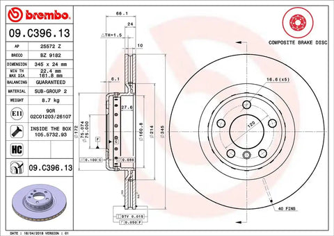 BREMBO 09C39613C02 DISC BRAKE ROTOR