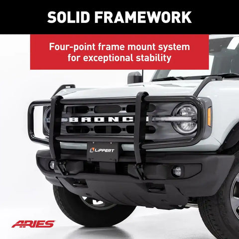 Aries 7100 Grille Guard Powder Coated Black Steel With Brush Guard Without Skid