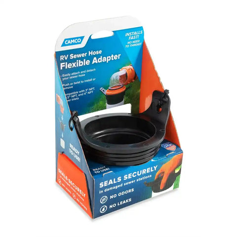 Camco 39318 Sewer Hose Seal Use To Block Odors at Dump Station Flexible 3-In-1 Adap