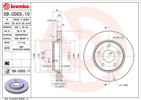 BREMBO 09C00311C02 DISC BRAKE ROTOR