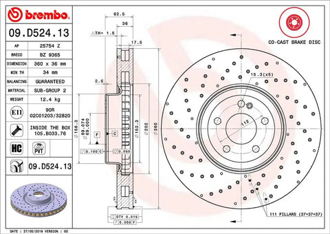 BREMBO 09D52413C02 DISC BRAKE ROTOR