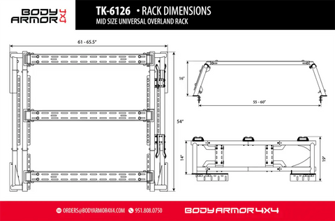 BODY ARMOR TK-6126 MID SIZE UNIVERSAL OVERLAND RACK; L