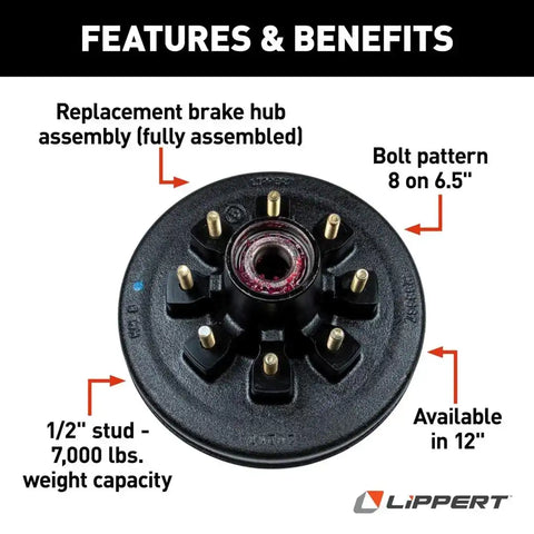 12' BRAKE HUB ASSEMBLY 8-6.5 BC; 1/