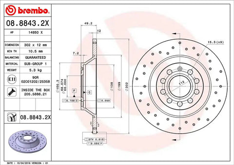 BREMBO 0888432XC02 DISC BRAKE ROTOR