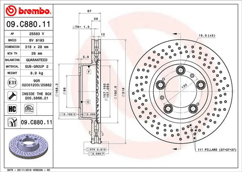 BREMBO 09C88011C02 DISC BRAKE ROTOR