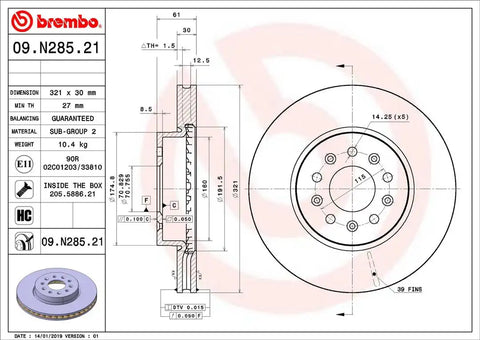 BREMBO 09N28521C02 DISC BRAKE ROTOR