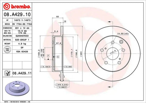 BREMBO 08A42911C02 DISC BRAKE ROTOR