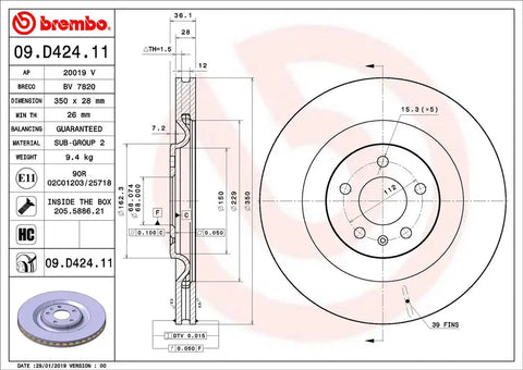 BREMBO 09D42411C02 DISC BRAKE ROTOR