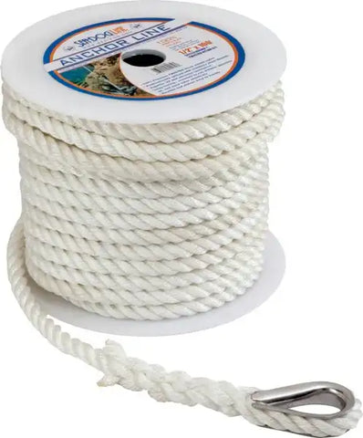SEA DOG 301110100WH-1 TWISTED NYLON ANCHOR LINE 3/8'
