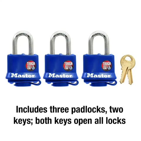 3PK PADLOCK W/BLUE SHELL