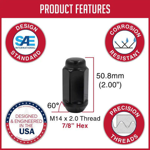 LUG-BLG 2.00 7/8-M14 2.0 BLK(BOX OF
