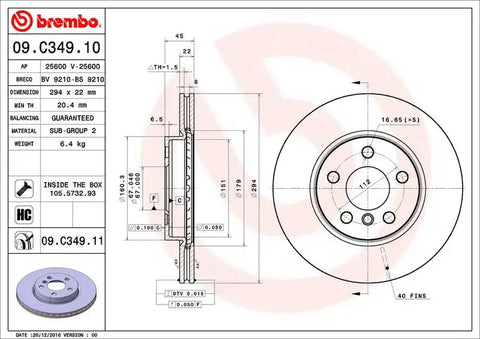BREMBO 09C34911C02 DISC BRAKE ROTOR