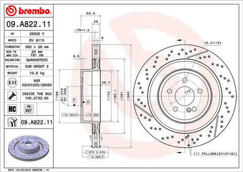 BREMBO 09A82211C02 DISC BRAKE ROTOR