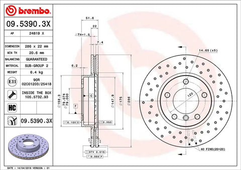 BREMBO 0953903XC02 DISC BRAKE ROTOR
