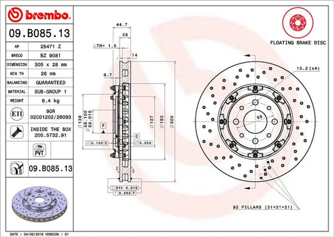 BREMBO 09B08513C02 DISC BRAKE ROTOR