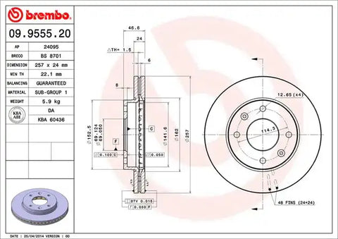 BREMBO 09955520C02 DISC BRAKE ROTOR
