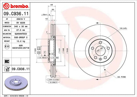 BREMBO 09C93611C02 DISC BRAKE ROTOR