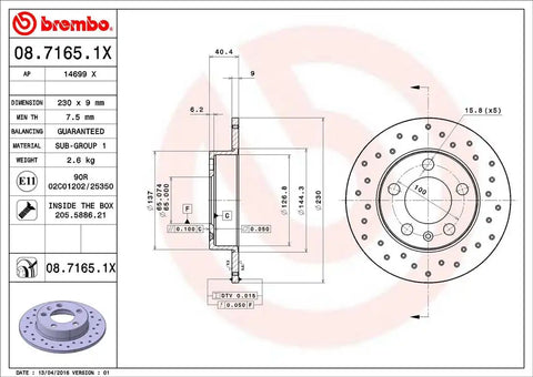 BREMBO 0871651XC02 DISC BRAKE ROTOR