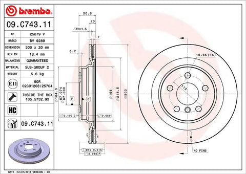 BREMBO 09C74311C02 DISC BRAKE ROTOR