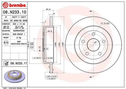 BREMBO 08N23311C02 DISC BRAKE ROTOR