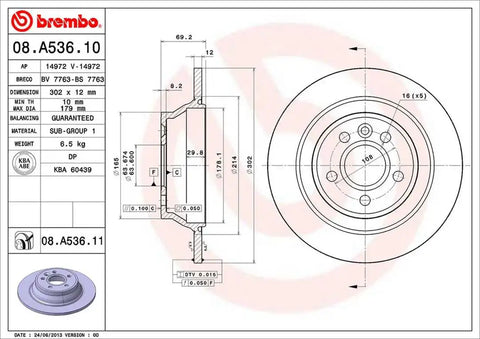 BREMBO 08A53611C02 DISC BRAKE ROTOR