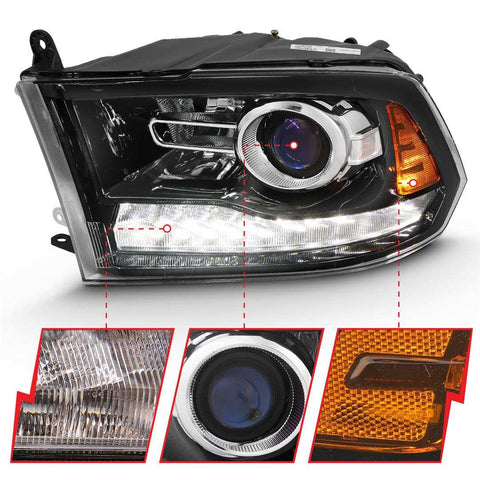 ANZO USA 111439 Headlight Assembly Halogen Bulb Projector Beam With Switchback Ram