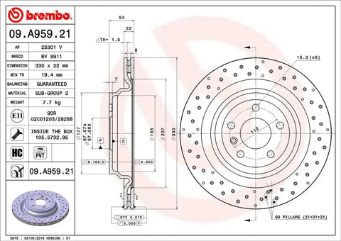BREMBO 09A95921C02 DISC BRAKE ROTOR