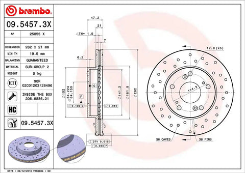BREMBO 0954573XC02 DISC BRAKE ROTOR