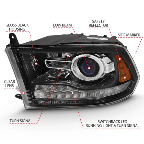 ANZO USA 111439 Headlight Assembly Halogen Bulb Projector Beam With Switchback Ram