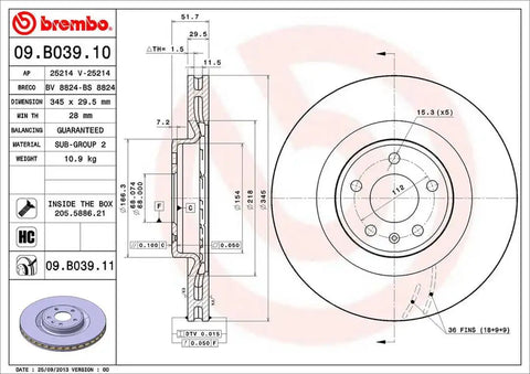 BREMBO 09B03911C02 DISC BRAKE ROTOR