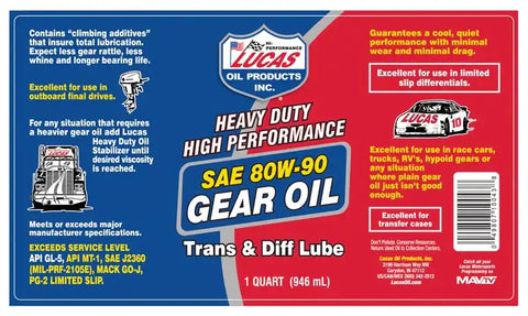LUCAS OIL 10043 80W-90 GEAR OIL QT