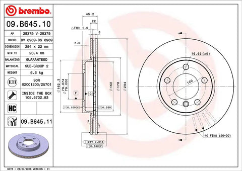 BREMBO 09B64511C02 DISC BRAKE ROTOR