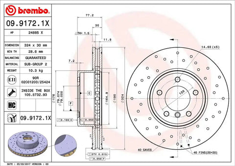 BREMBO 0991721XC02 DISC BRAKE ROTOR
