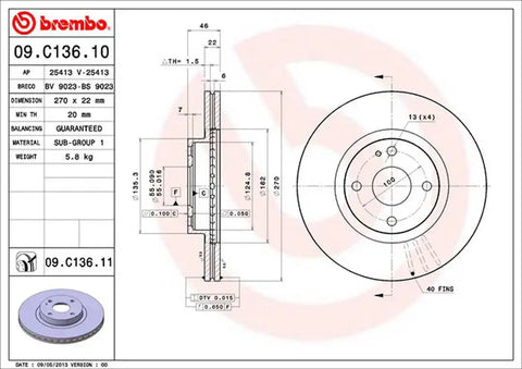 BREMBO 09C13611C02 DISC BRAKE ROTOR