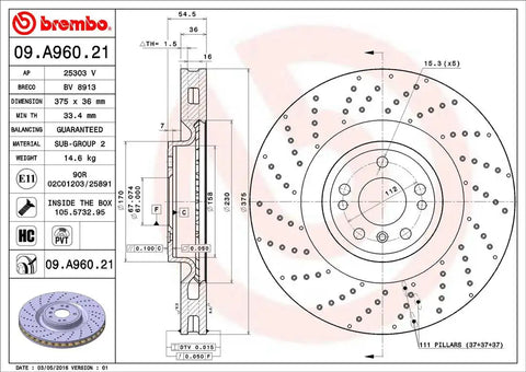 BREMBO 09A96021C02 DISC BRAKE ROTOR