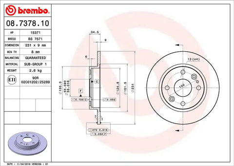 BREMBO 08737810C02 DISC BRAKE ROTOR
