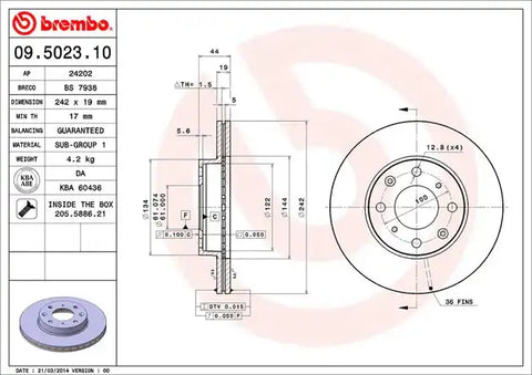 BREMBO 09502310C02 DISC BRAKE ROTOR