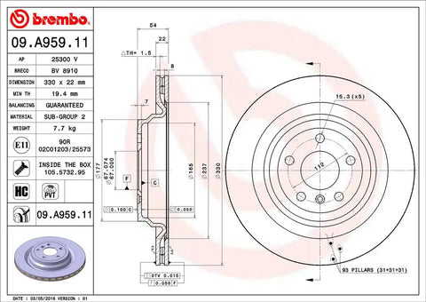 BREMBO 09A95911C02 DISC BRAKE ROTOR
