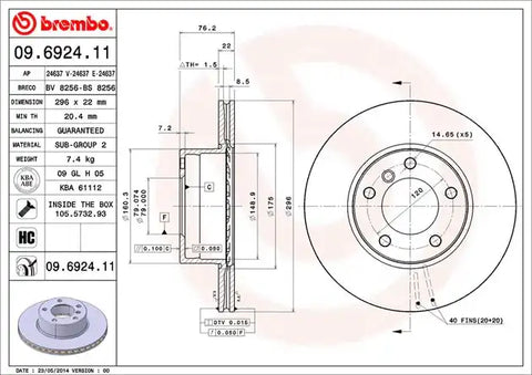 BREMBO 09692411C02 DISC BRAKE ROTOR